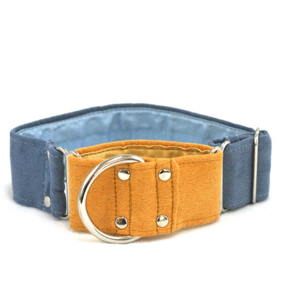 Obroża martingale NUBUK jeansowo-żółta